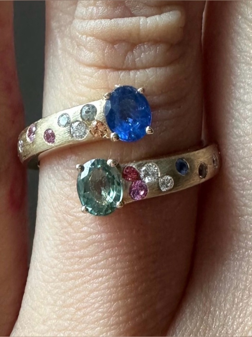 14K yellow gold natural multi-gemstone bypass ring